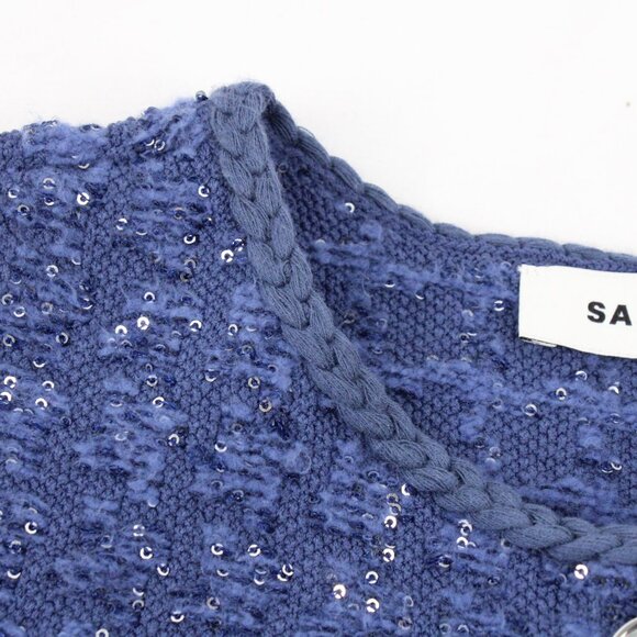 NWT Sandro Cropped Glitter Tweed Effect Coatigan with Braided Trim in Blue FR 0 - Picture 5 of 16